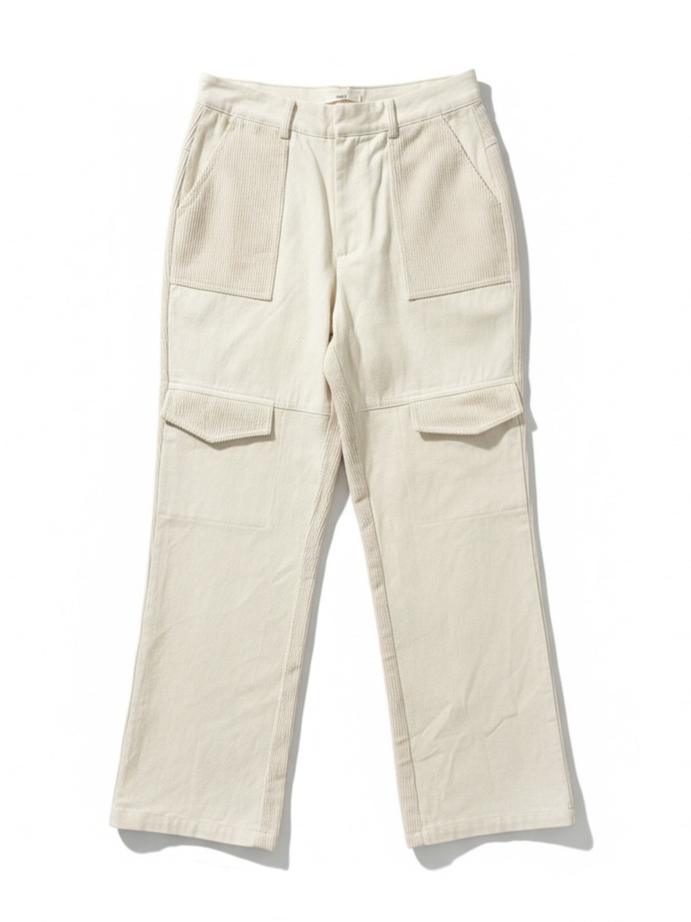 M.N.I Cream Utility Mixed Media Corduroy Cargo Wide Leg Cotton Pants